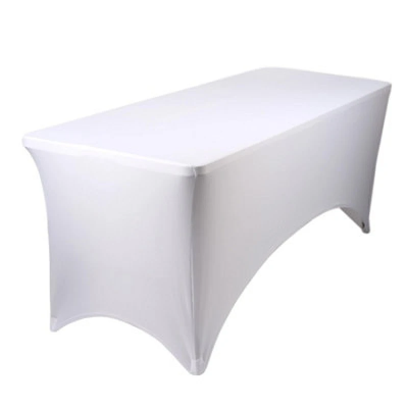 Image of Harbour Housewares Rectangular Spandex Fitted Tablecloth - 6ft (180Cm) - White - 1X Elasticated Stretchy Table Cloth Cover