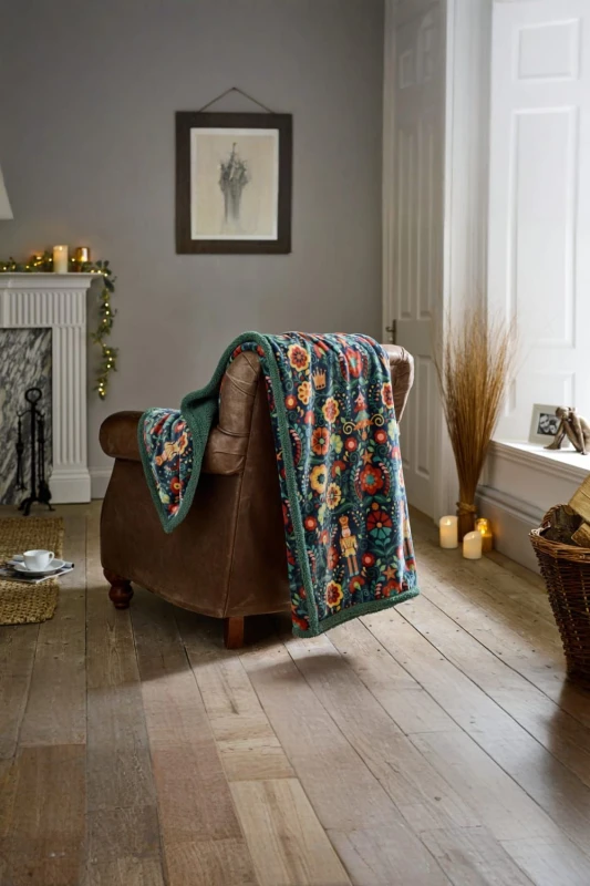 Image of Deyongs Deyongs Luxury Soft Cosy Warm Fleece Sherpa Folkloric Nutcracker Throw Navy 130x170cm Size: 130cm x 170cm Navy 130cm x 170cm Unisex 50549901