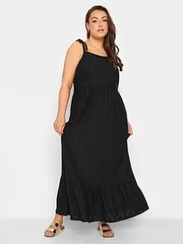 Image of Yours Curve Broderie Anglaise Maxi Dress in Black, Size 20, Women