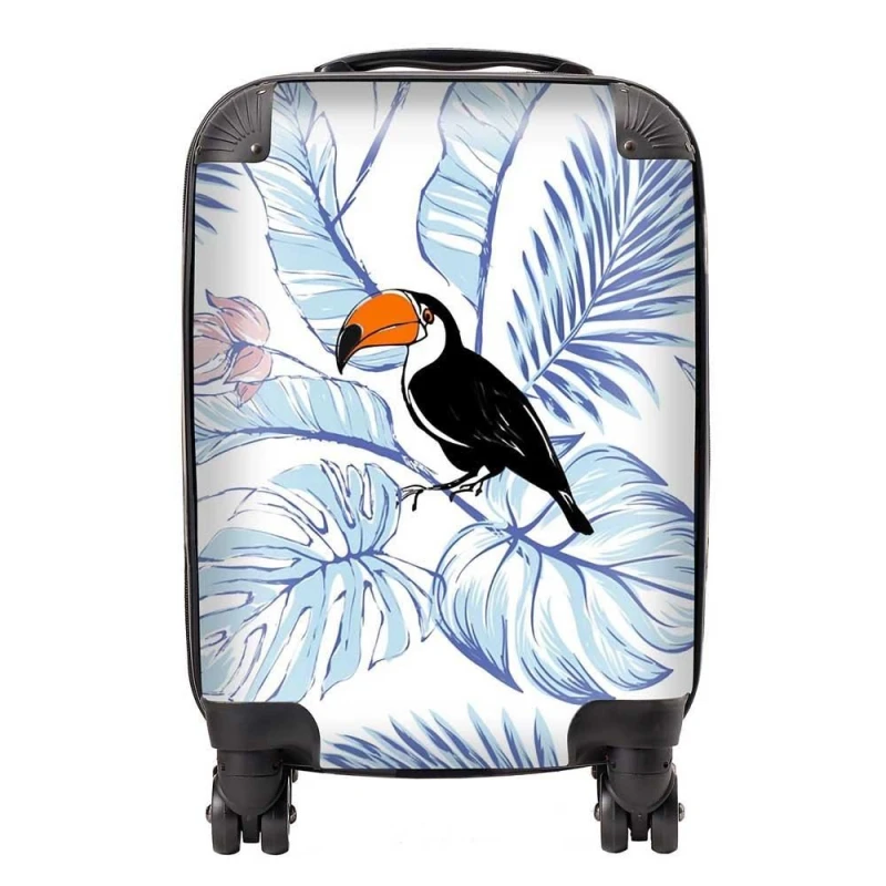 Image of Warren Reed - Designer Tropical Toucan Suitcase in Blue Size: Medium Blue Unisex Medium