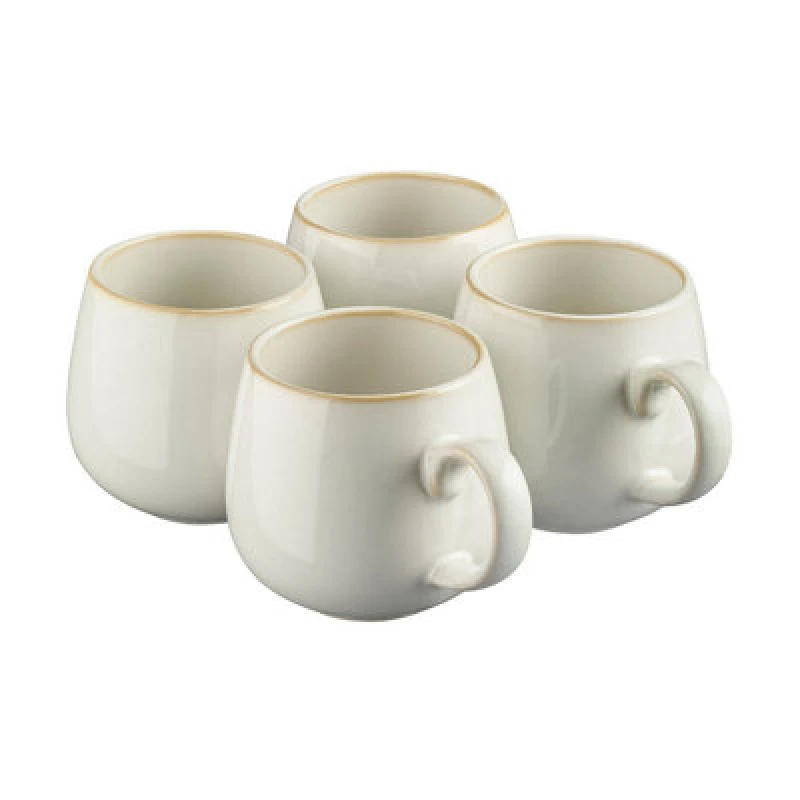 Image of Cooks Professional Set Of 4 Mugs Nordic Stoneware Mugs 350Ml With Reactive Glaze Finish - Large Modern Ceramic Tea, Coffee Drinking Cups - White