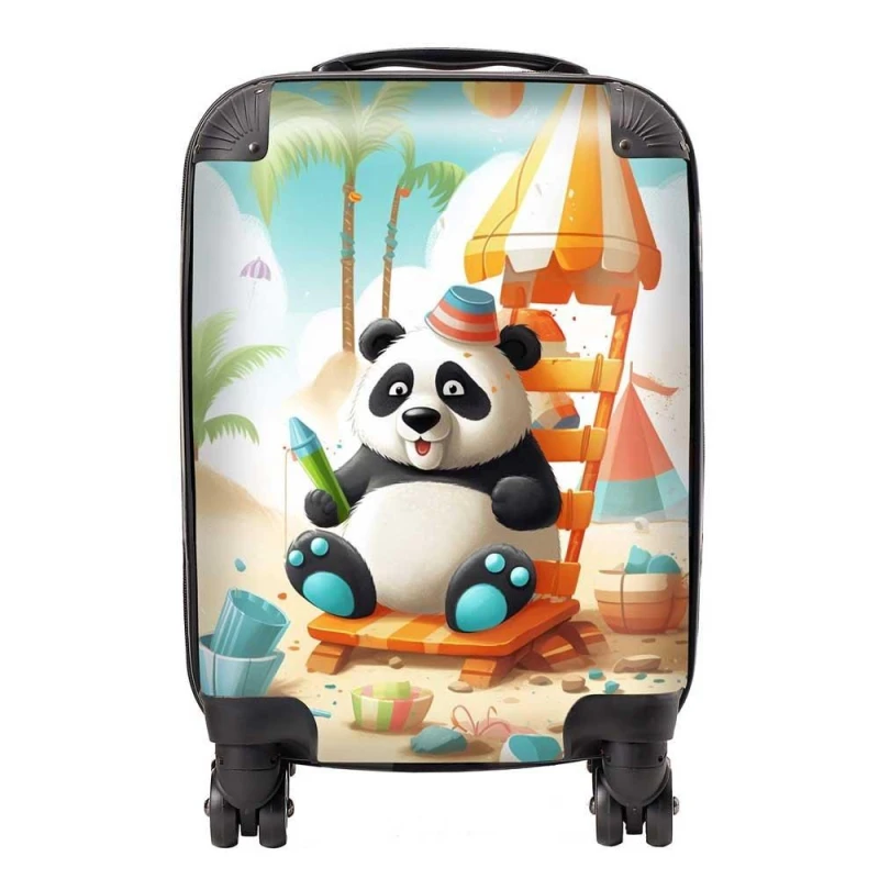Image of Warren Reed - Designer Panda On A Beach Holiday Suitcase in Yellow Size: Cabin Yellow Unisex Cabin