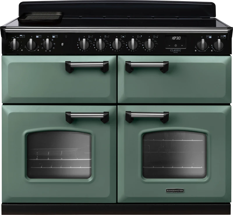 Image of Rangemaster CLDLB110EIPMGR/CM1 Classic Deluxe BC 110cm Induction Range Cooker Chrome Trim 14928 - MINERAL GREEN CLDLB110EIPMGR/CM1