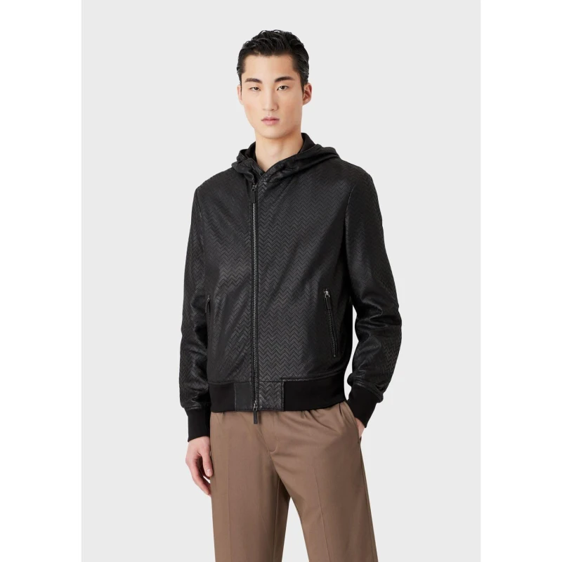Image of Emporio Armani Leather Jacket Black male XS