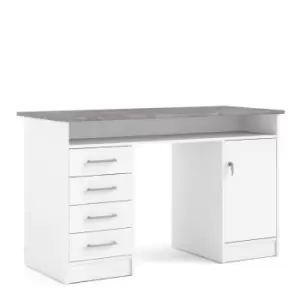 Image of Function Plus Desk 4 Drawer 1 Door In White And Grey