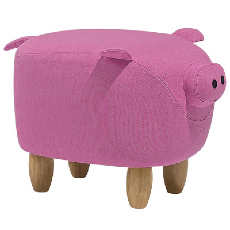 Image of Beliani Animal Stool Piggy Fabric Pink Pig
