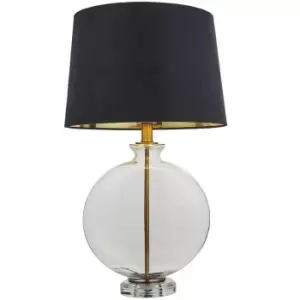 Image of Round Feature Table Lamp Light Clear Glass - Antique Brass - Dark Velvet Shade