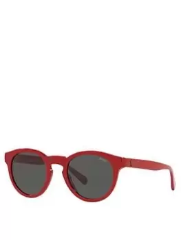 Image of Polo Ralph Lauren Polo Ralph Lauren Shiny Red Phantos Frame Grey Lens Sunglasses, Red, Men