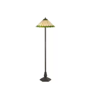Image of 2 Light Octagonal Floor Lamp E27 With 40cm Tiffany Shade, Green, Crystal, Aged Antique Brass