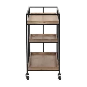 Image of Olivia's Candice Natural Wood Veneer and Black Metal Bar Trolley