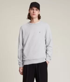 Image of AllSaints Mens Cotton Slim Fit Marl Raven Sweatshirt, Grey, Size: XL
