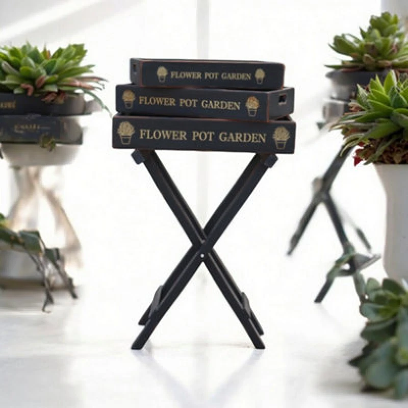 Image of MSL Premium Black Wooden Garden Toffee Trays - Set of 3