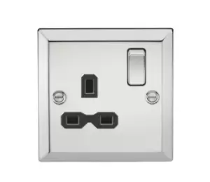 Image of KnightsBridge 13A 1G DP Switched Socket with Black Insert - Bevelled Edge Polished Chrome