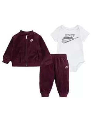 Image of Boys, Nike Velour Tracksuit 3pc Set, Burgundy, Size 18 Months