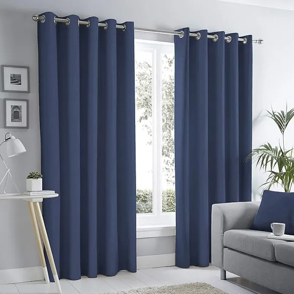 Image of Fusion Sorbonne 100% Cotton Eyelet Lined Curtains, Navy, 46 x 72" - Fusion SNENN46726LUU