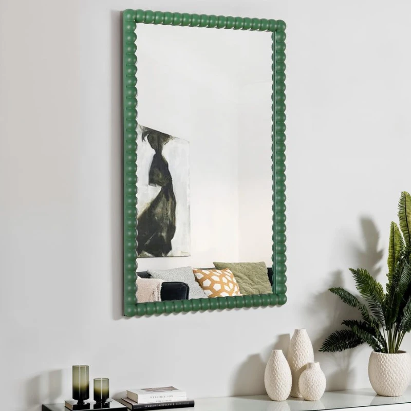 Image of Home Garden Direct Lecco Wooden Wall Mirror with Beaded Frame 60x90cm in Green Size: 60x90cm Green Unisex 60x90 cm