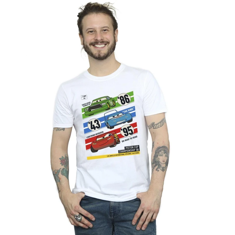 Image of Disney Men Cars Piston Cup Champions T-Shirt in White Size: Small White S Male 5063283487420