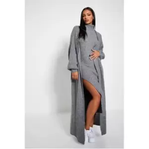 Image of I Saw It First Recycled Oversized Cosy Knit Longline Cardigan Co-Ord - Grey