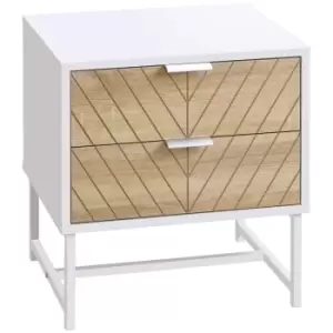 Image of Homcom 2 Drawer Bedside Table White And Oak Effect