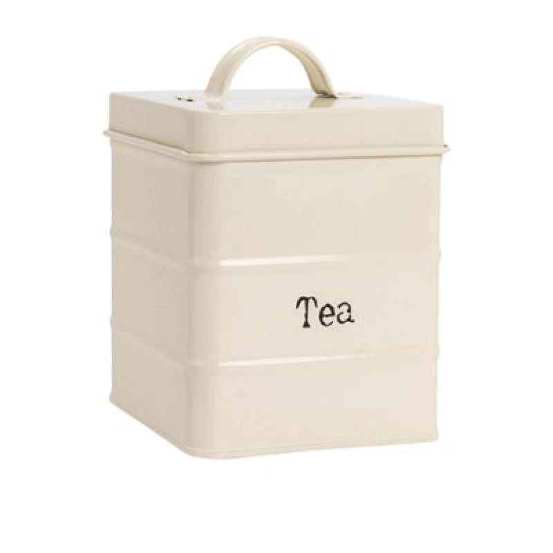 Image of Harbour Housewares Kitchen Tea Canister - Cream - Vintage Metal Storage Caddy Tin Jar