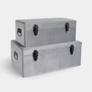 Image of Set of 2 Velvet Silver Storage Trunks