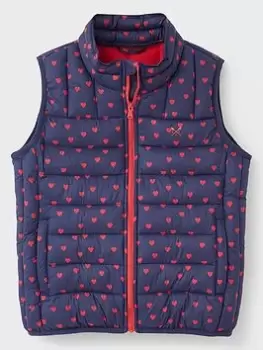 Image of Crew Clothing Girls Lightweight Heart Print Gilet - Dark Blue, Dark Blue, Size 8-9 Years, Women