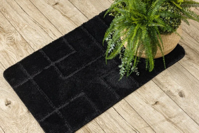 Image of RugsX Bathroom Rug Supreme Lines, Non-Slip, Soft - Black 60X100 Cm