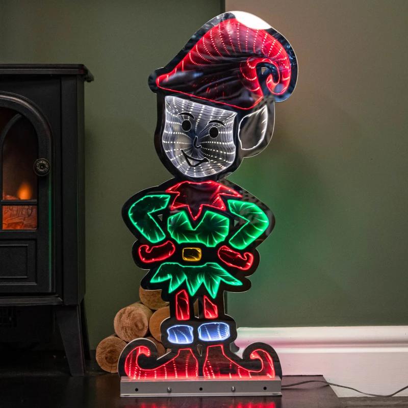 Image of 60cm Infinity Elf in Red Boots on Metal Base with Green and Red LEDs