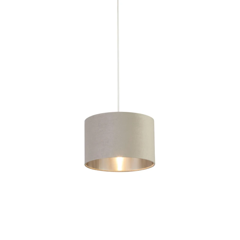 Image of Lighting Collection LIGHT GREY VELVET DRUM SHADE & SILVER INNER (D27cm Grey unisex One Size