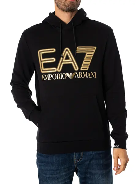 Image of EA7 Graphic Neon Pullover Hoodie Black/Gold S