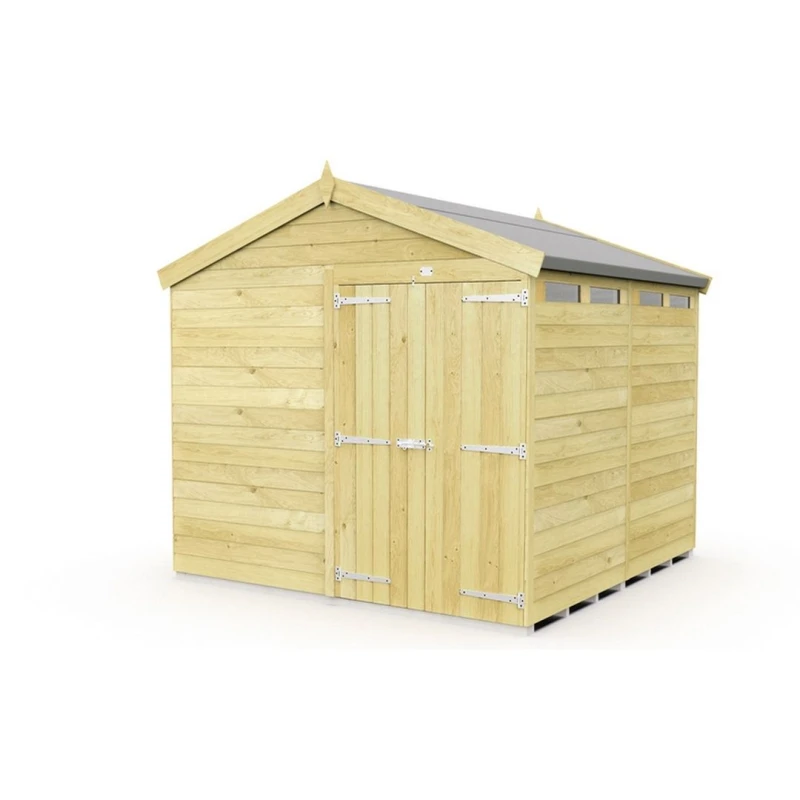 Image of Buttercup Farm 8 x 6 Feet Apex Security Shed - Double Door - L187 x W231 x H217cm in Brown Brown Unisex