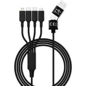 Image of Smrter USB charging cable USB-A plug, USB-C plug, USB-C plug, USB Micro-B 3.0 plug , Apple Lightning plug 1.20 m Black SMRTER_ELITE_C_BK