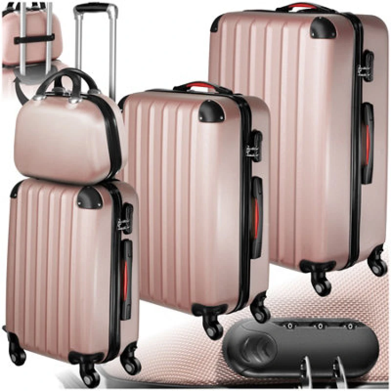 Image of Tectake Suitcase Set Pucci - 3 Suitcases, Beauty Case, Robust, Hard-Shell Abs Plastic - Rose Gold