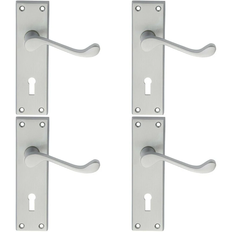 Image of Loops 4x PAIR Victorian Scroll Handle on Lock Backplate 150 x 43mm Satin Chrome Multi