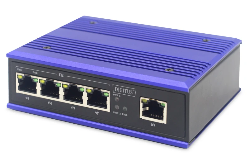 Image of Digitus 4 port Fast Ethernet network PoE switch. industrial. unmanaged