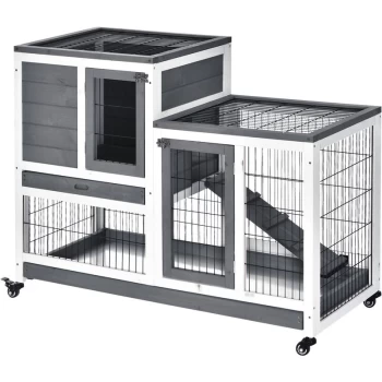 Image of Pawhut - Wooden Indoor Rabbit Hutch Elevated Bunny Cage with Enclosed Run W/Wheel