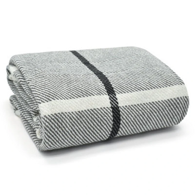 Image of Velosso Modern Chic Minimalist Style Cotton Throw, Pure Natural Fibres Woven Blanket In Subtle Stripe - 50Cm X 60Cm - Grey And Ivory