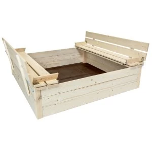 Image of Charles Bentley Kids Wooden Outdoor Square Childrens Sand Pit With Benches And Lid