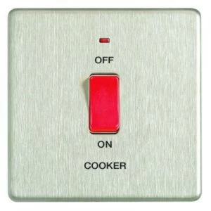 Image of Wickes 45A Cooker Switch 1 Gang Brushed Steel Screwless Flat Plate