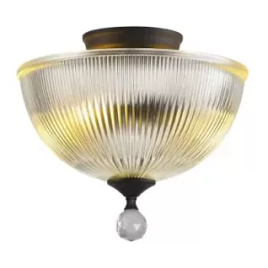 Image of Luminosa Talisa 2 Light Semi Flush Ceiling Lamp E27 With Dome 30cm Glass Shade Graphite, Clear