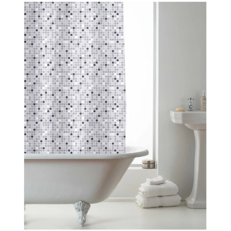 Image of Country Club Shower Curtain with Rings - Mosaic Grey / White unisex 180x180cm
