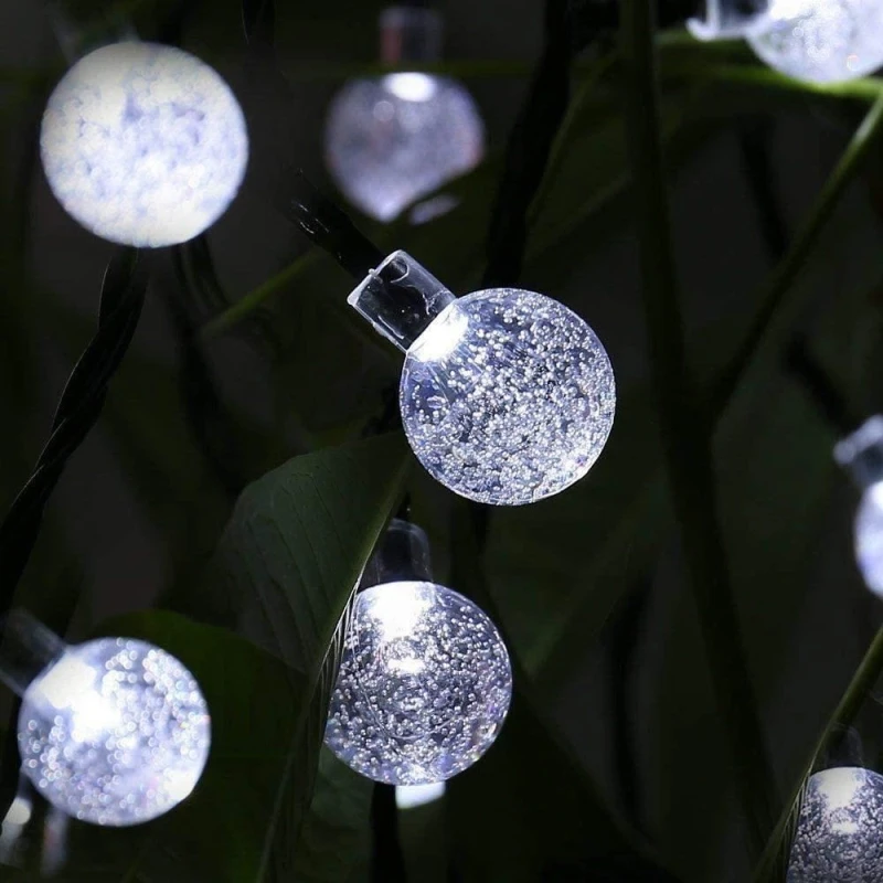 Image of Planet Solar Planet Solar 30 White Crystal Ball Solar Powered String Lights 6m