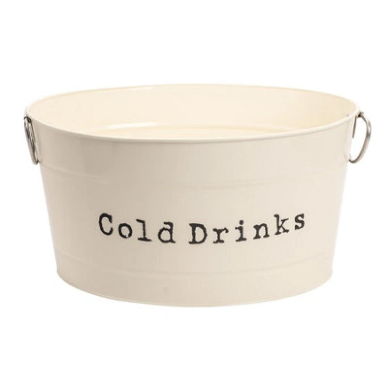 Image of Harbour Housewares Large Drinks Bucket - Cream - Vintage Metal Bar Kitchen Cooler Bucket Cooling Storage Tin