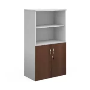 Image of Duo combination unit with open top 1440mm high with 3 shelves - white with walnut lower doors