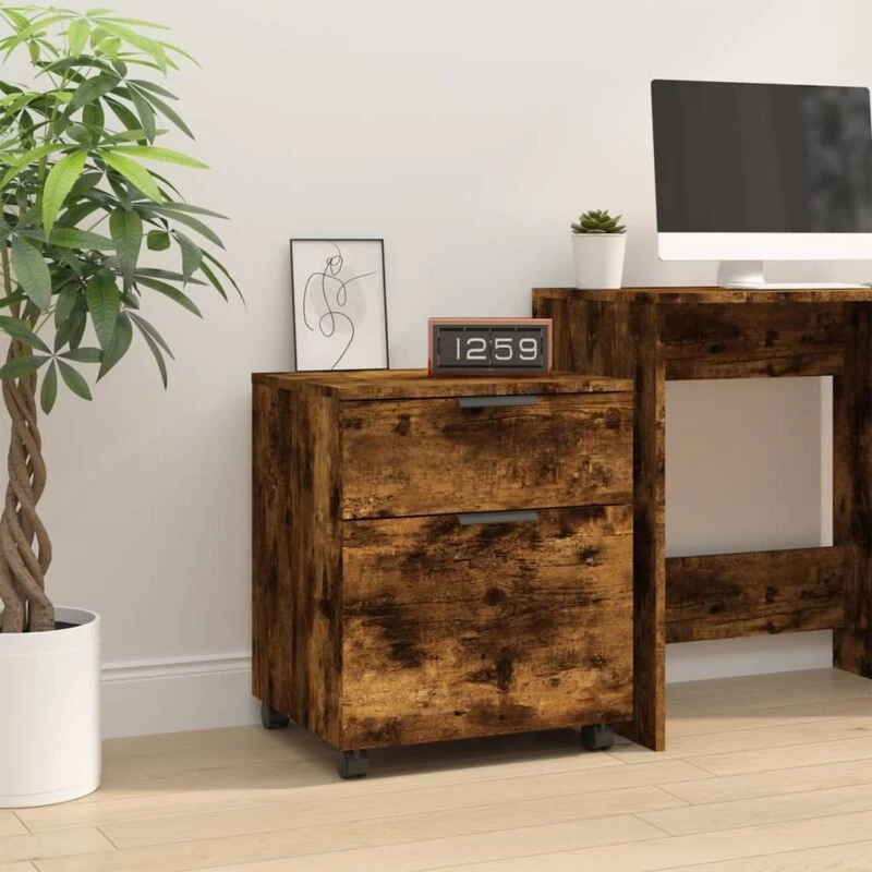 Image of Vidaxl Mobile File Cabinet With Wheels Smoked Oak 45X38X54cm Engineered Wood, Brown 817135