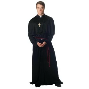 Image of Christy's Adults Black Holy Priest Costume With Cross Necklace and Belt (Size M/L)
