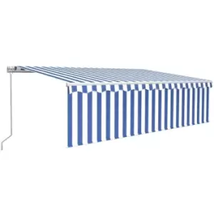 Image of Vidaxl - Manual Retractable Awning with Blind&LED 5x3m Blue&White Blue