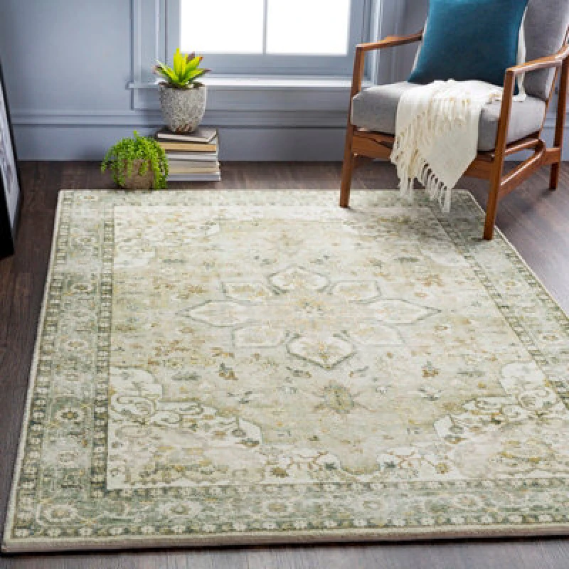 Image of Livabliss Vintage Oriental Boho Sky Blue Sorina Area Rug 200 X 275cm - Easy Care, Non Shedding, Ideal For Living Room & Bedroom