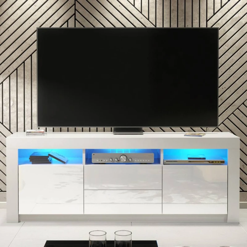 Image of Creative Furniture Shine TV Unit 160cm - White with Gloss Doors & LED Lights White Unisex