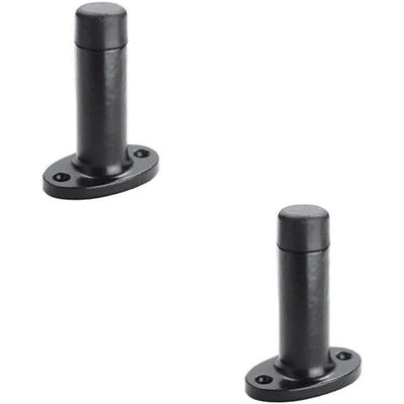 Image of Loops 2x Wall Mounted Doorstop Cylinder on Oval Rose Rubber Tip 75mm Black Antique Black